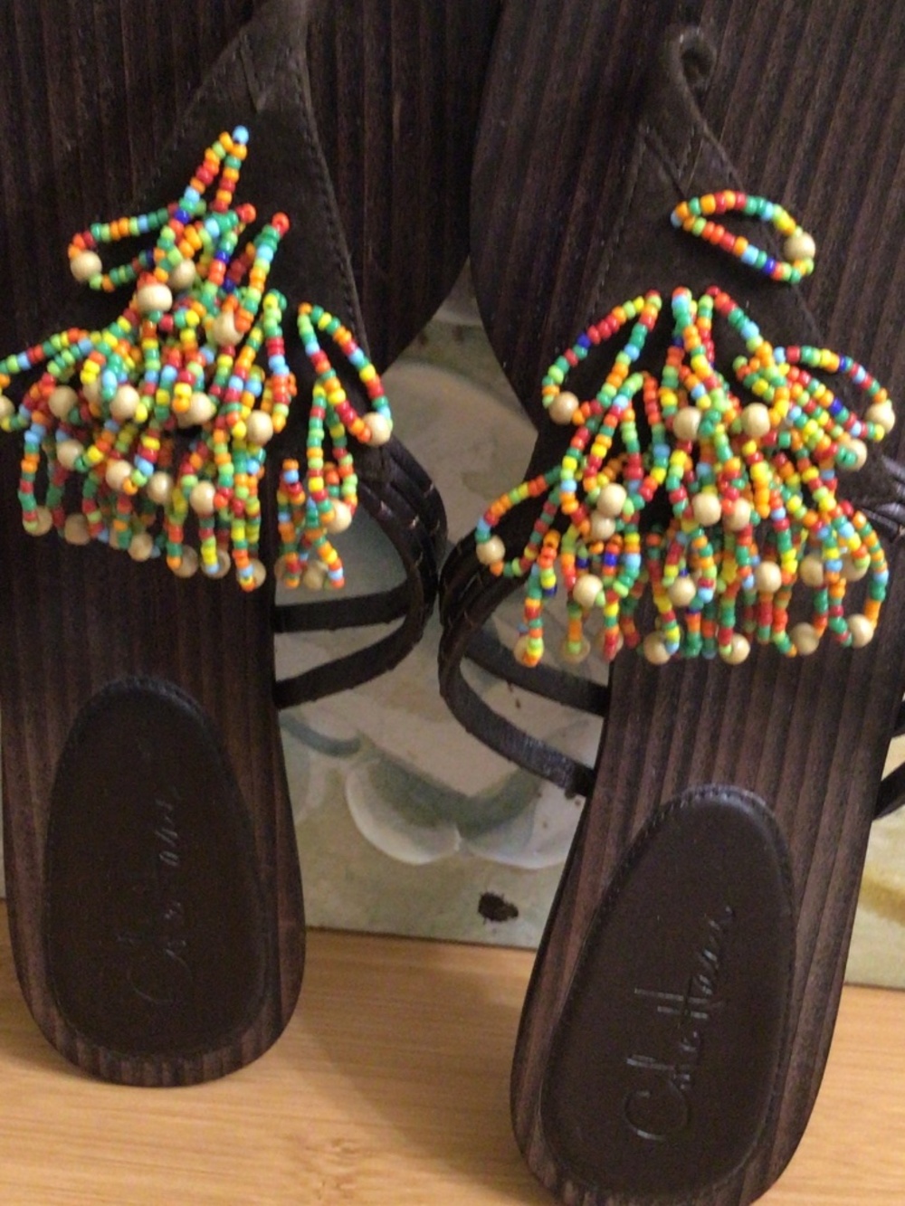 Cole Haan Dark Brown Beaded Tassel Sandals - Picture 2 of 15